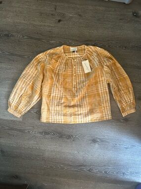NWT XS Universal Thread Yellow Plaid Cotton Lightweight Long Sleeve Top